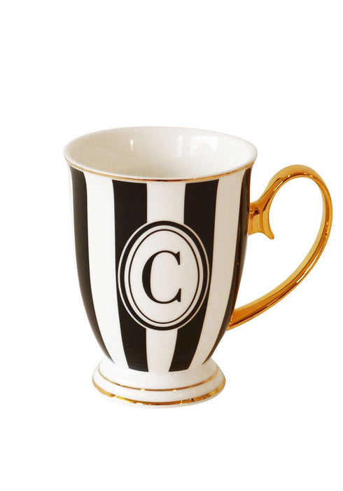 Bombay Duck Alphabet Stripy Mug Letter C Black/White with Gold handle | {{ collection.title }}