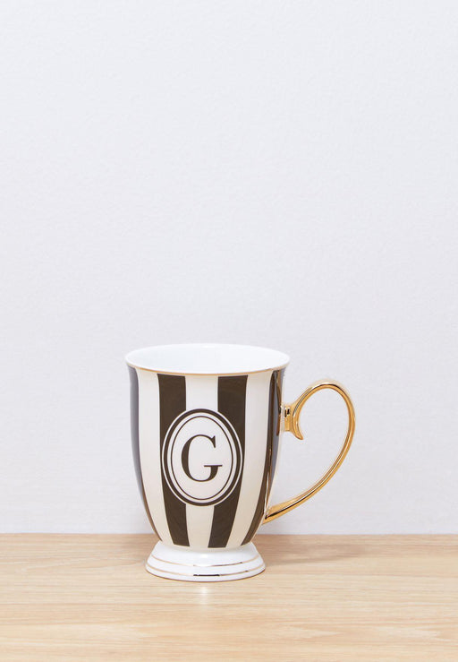 Bombay Duck Alphabet Stripy Mug Letter G Black/White with Gold handle | {{ collection.title }}