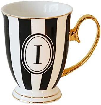 Bombay Duck Alphabet Stripy Mug Letter I Black/White with Gold handle | {{ collection.title }}