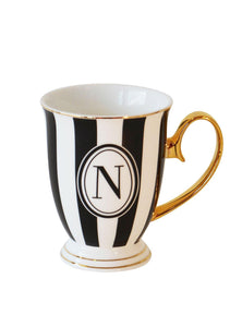 Bombay Duck Alphabet Stripy Mug Letter N Black/White with Gold handle | {{ collection.title }}