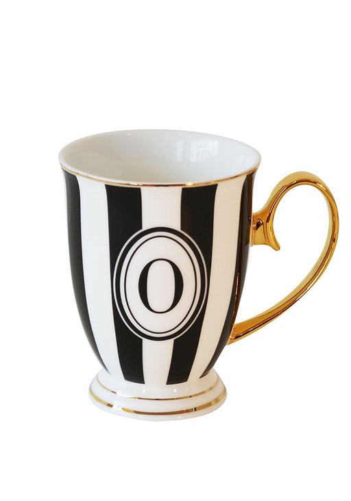 Bombay Duck Alphabet Stripy Mug Letter O Black/White with Gold handle - LemonSalt