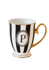 Bombay Duck Alphabet Stripy Mug Letter P Black/White with Gold handle | {{ collection.title }}