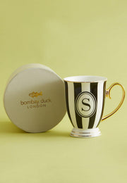 Bombay Duck Alphabet Stripy Mug Letter S Black/White with Gold handle