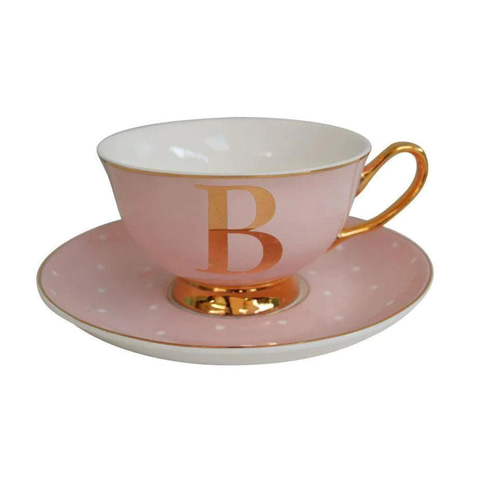 Bombay Duck Bloomsbury Spotty Teacup & Saucer Gold Letter - B - LemonSalt