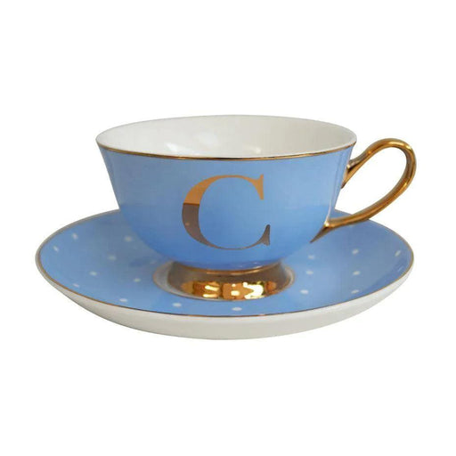Bombay Duck Bloomsbury Spotty Teacup & Saucer Gold Letter - C - LemonSalt