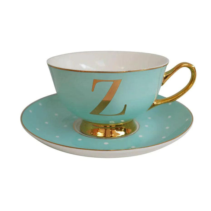 Bombay Duck Bloomsbury Spotty Teacup & Saucer Gold Letter | {{ collection.title }}