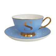 Bombay Duck Bloomsbury Spotty Teacup & Saucer Gold Letter - S