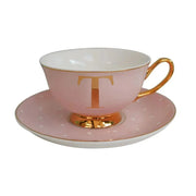Bombay Duck Bloomsbury Spotty Teacup & Saucer Gold Letter - T