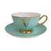 Bombay Duck Bloomsbury Spotty Teacup & Saucer Gold Letter - V - LemonSalt