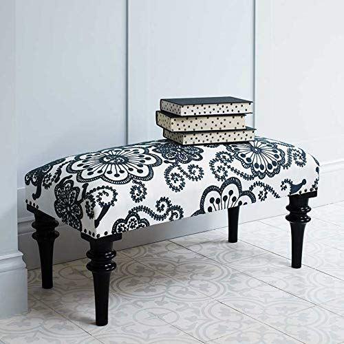 Bombay Duck Embroidered Kashmir Flowers Upholstered Bench Grey (80 x 40) - LemonSalt