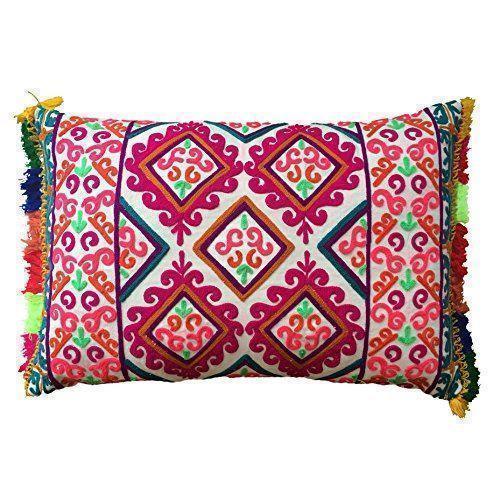 Bombay Duck Fiesta Embroidered Cushion Rectangular, Multicoloured (40×60cm) - LemonSalt