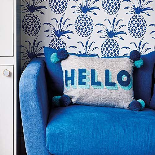 Bombay Duck HELLO Embroidered Cushion on Linen Turquoise/Teal (35×50cm) - LemonSalt