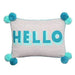 Bombay Duck HELLO Embroidered Cushion on Linen Turquoise/Teal (35×50cm) - LemonSalt