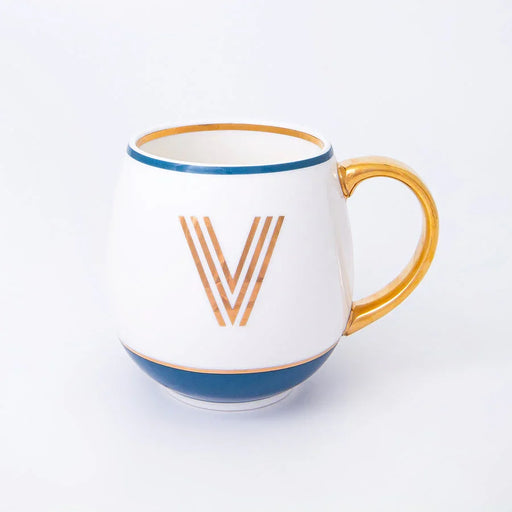 Bombay Duck Library Mug with Letter V - Petrol Blue - LemonSalt
