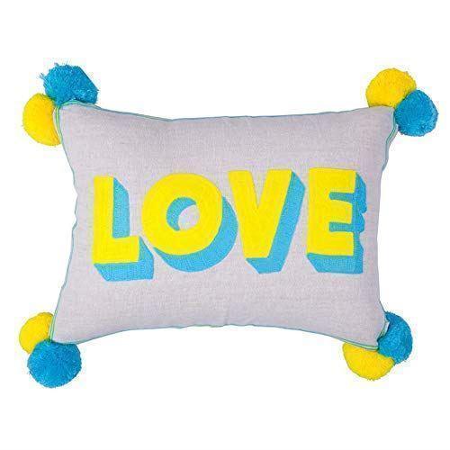 Bombay Duck Love Embroidered Rectangle Cushion with Pom Poms (35×50) - LemonSalt