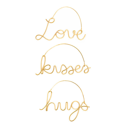Bombay Duck Love, Hugs, Kisses Wire Word Decorations Gold - Set of 3 - LemonSalt