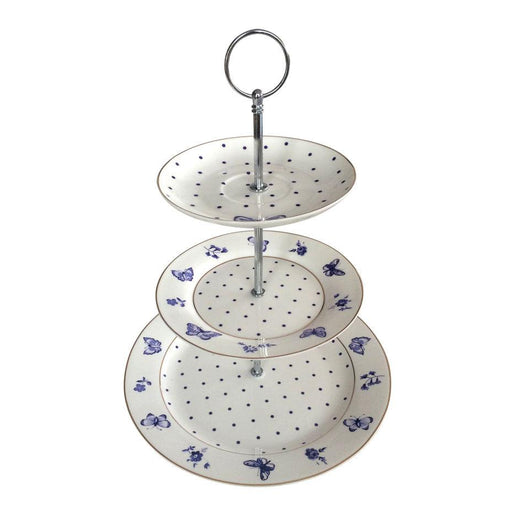 Bombay Duck Miss Peacock Butterfly Three Tier Cake Stand Blue/White | {{ collection.title }}