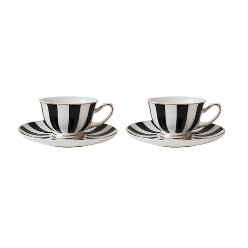 Bombay Duck Monte Carlo Stripy Mini Teacups & Saucers Black/White Set of 2 | {{ collection.title }}