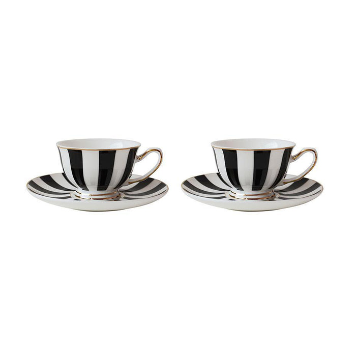 Bombay Duck Monte Carlo Stripy Mini Teacups & Saucers Black/White Set of 2 | {{ collection.title }}