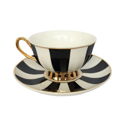 Bombay Duck Monte Carlo Stripy Teacup & Saucer - Black & Stripy | {{ collection.title }}