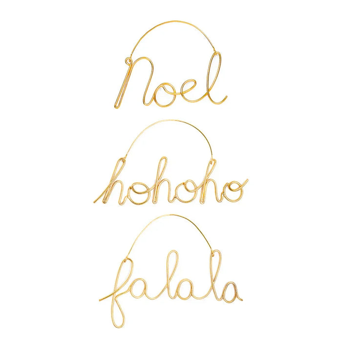 Bombay Duck Noel, Ho Ho Ho, Fa La La Wire Word Decorations Gold - Set of 3 - LemonSalt
