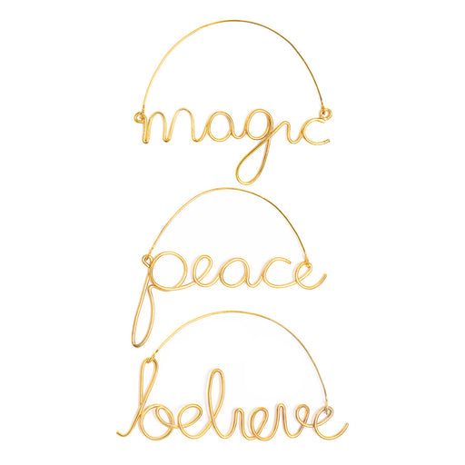 Bombay Duck Peace, Believe, Magic Wire Word Decorations Gold - Set of 3 - LemonSalt
