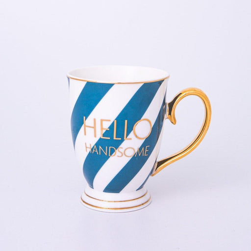 Bombay Duck Portofino Mug Hello Handsome Petrol Stripes - LemonSalt