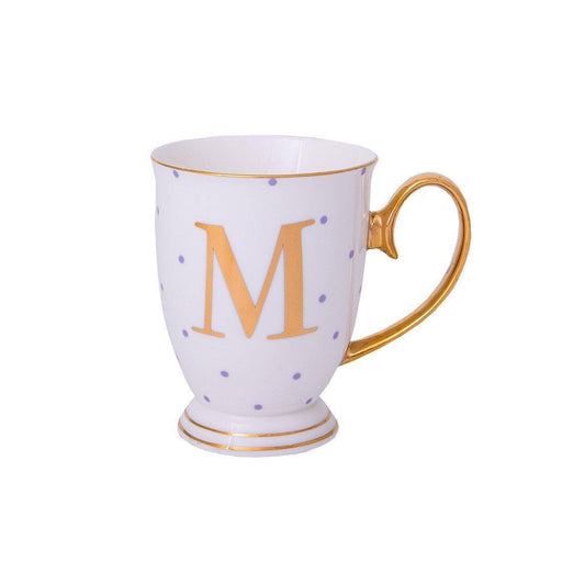 Bombay Duck VIA100M Alphabet Spotty Metallic Mug Letter M Gold with Lilac Spots - LemonSalt