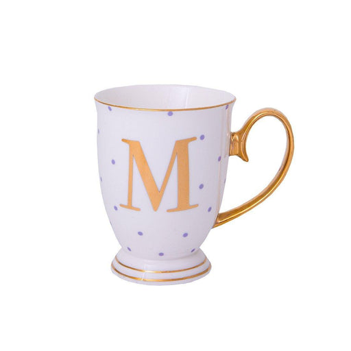 Bombay Duck VIA100M Alphabet Spotty Metallic Mug Letter M Gold with Lilac Spots | {{ collection.title }}