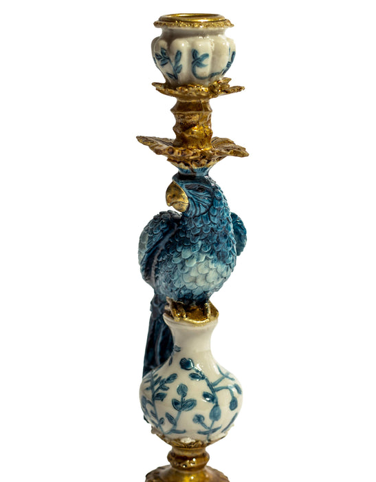 Antiqued Ornate Blue/White Parrot Candle Holder