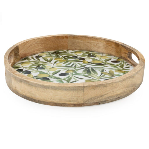 Candlelight Handcrafted Round Tray Mango Wood - Olives (30cm) - LemonSalt