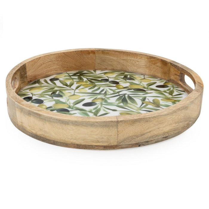 Candlelight Handcrafted Round Tray Mango Wood - Olives (30cm) - LemonSalt