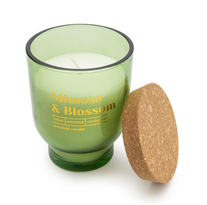 Candlelight Large Olive Round Footed Glass Candle Mimosa & Blossom with Mimosa Scent | {{ collection.title }}