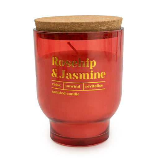 Candlelight Large Red Round Footed Glass Candle Rosehip & Jasmin Honeysuckle Scent | {{ collection.title }}