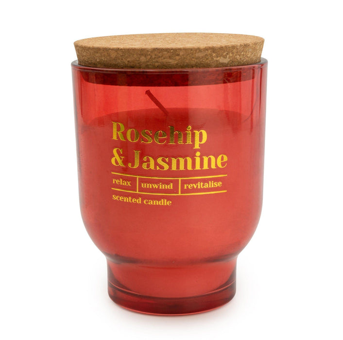 Candlelight Large Red Round Footed Glass Candle Rosehip & Jasmin Honeysuckle Scent