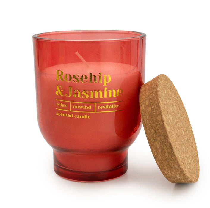 Candlelight Large Red Round Footed Glass Candle Rosehip & Jasmin Honeysuckle Scent
