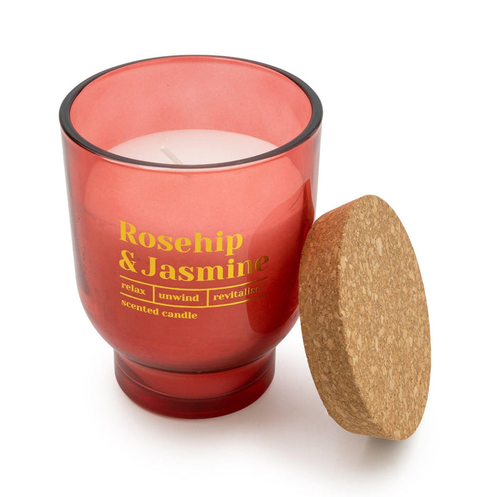 Candlelight Large Red Round Footed Glass Candle Rosehip & Jasmin Honeysuckle Scent