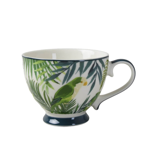 Candlelight - Set of 2 Emerald Eden Decal Footed Mug with Green Rim - LemonSalt