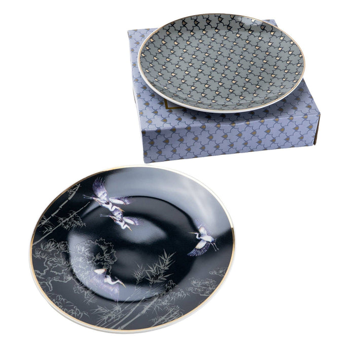 Candlelight - Set of 4 Side Plates Oriental Heron Design with Gold Rim - LemonSalt