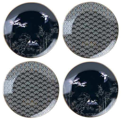 Candlelight - Set of 4 Side Plates Oriental Heron Design with Gold Rim - LemonSalt