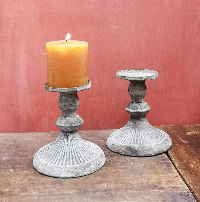 Casa Verde Candleholder Pillar - Antique Grey - 14x8cm - LemonSalt
