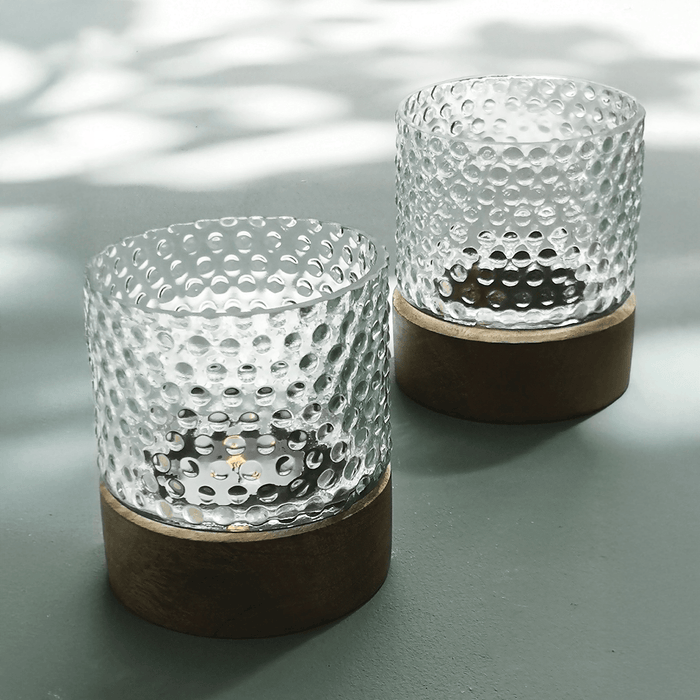 Casa Verde Mini Hurricane on Wooden Base Polka Dots (8x9cm) - LemonSalt