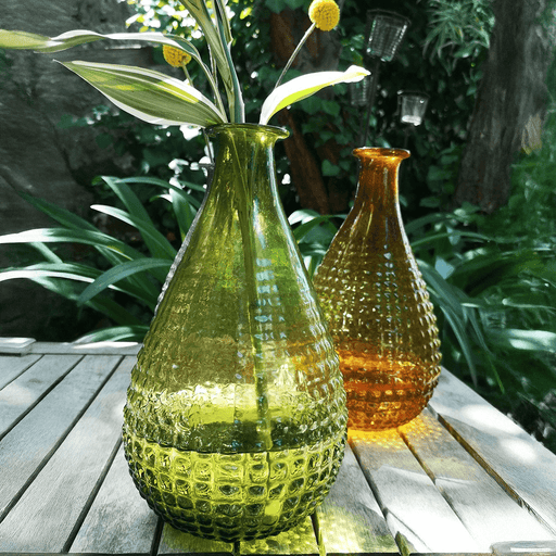 Casa Verde Stem Vase Hobnail Rec.Glass Moss (12x23cm) - LemonSalt