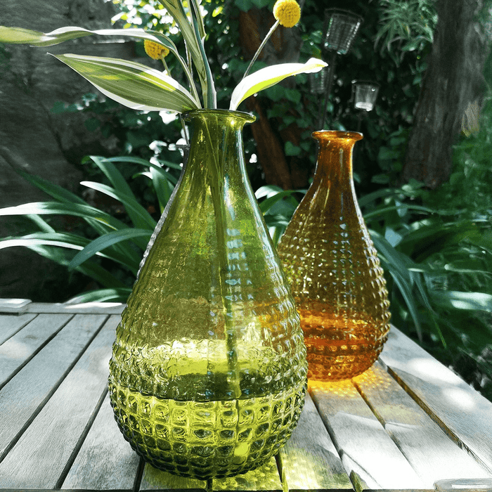 Casa Verde Stem Vase Hobnail Rec.Glass Moss (12x23cm) - LemonSalt