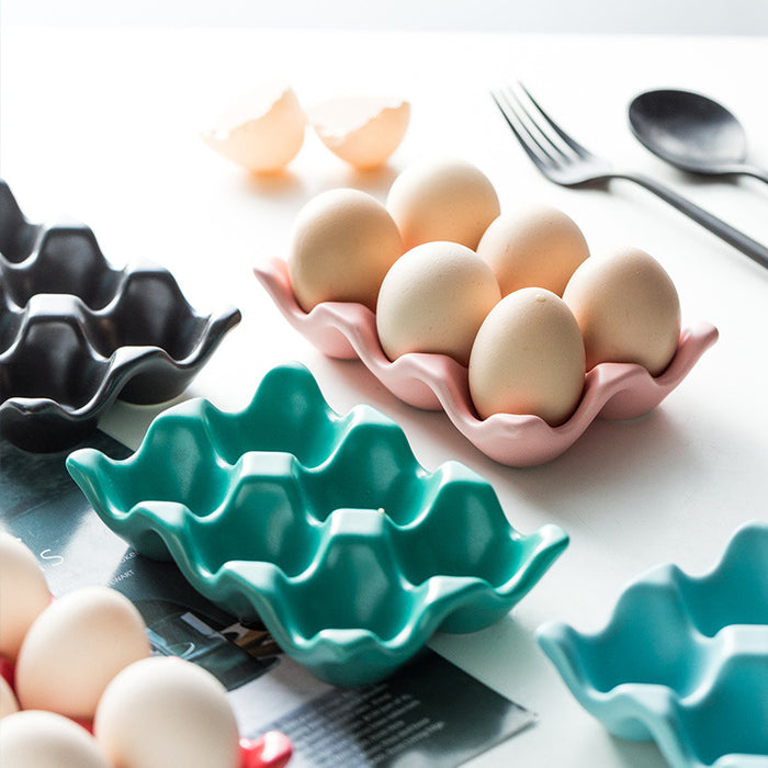 Ceramic Egg Holder Tray 6-Slot Modern Kitchen Storage – White - LemonSalt