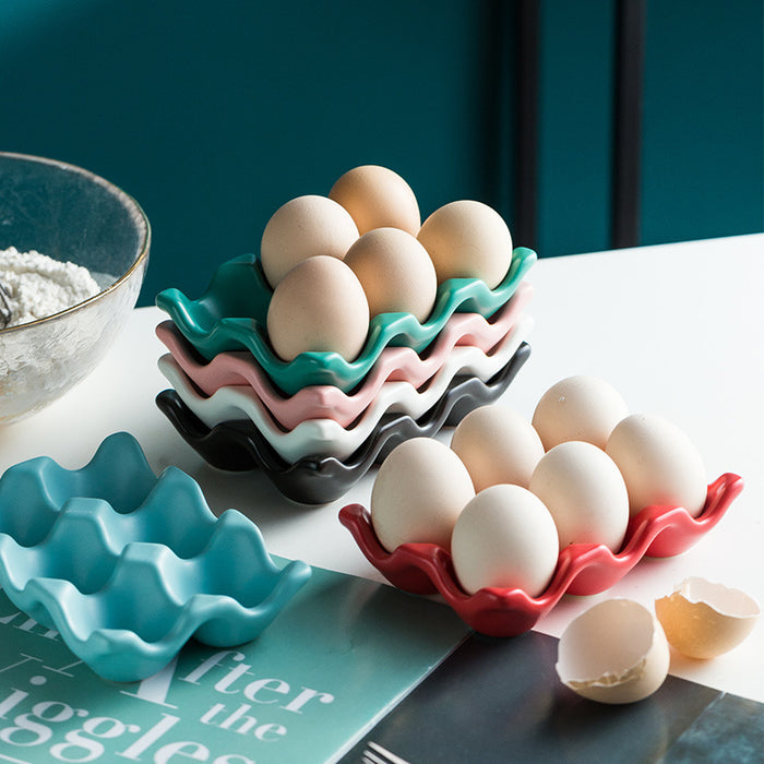 Ceramic Egg Holder Tray 6-Slot Modern Kitchen Storage – White - LemonSalt