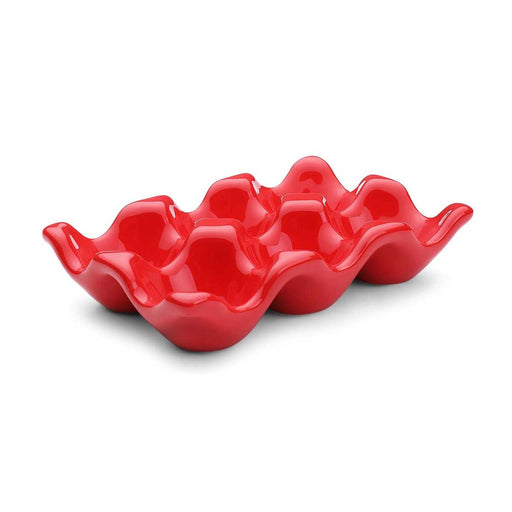 Ceramic Egg Holder Tray 6-Slot Modern Kitchen Storage – Red - LemonSalt