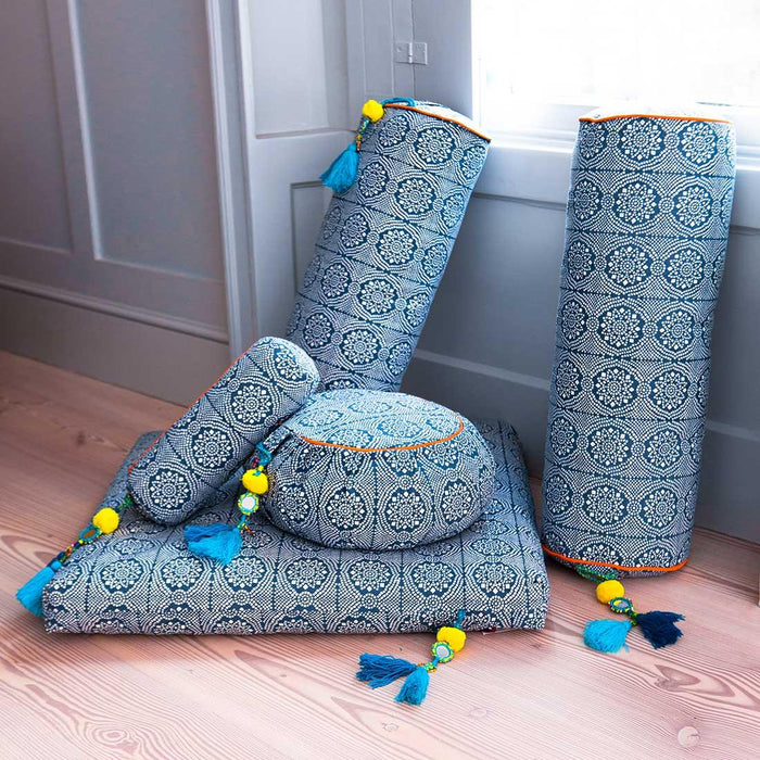 Chattra Zafu Meditation Cushion - Navy Bandhani - LemonSalt