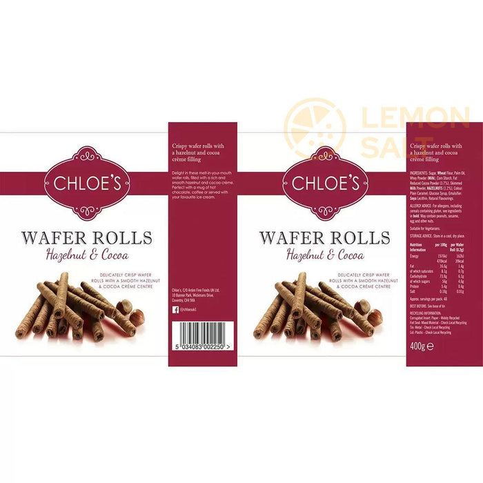 Chloe's Hazelnut & Cocoa Wafer Rolls (400g)