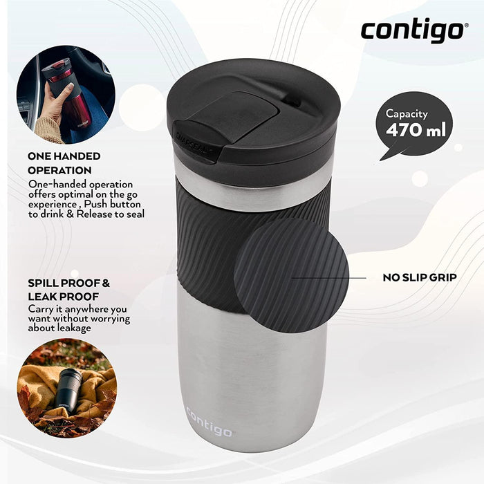 Contigo Byron Snapseal Travel Mug -  Stainless Steel (470ml)